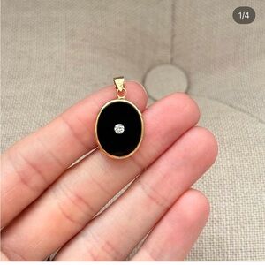 14k Yellow Gold Onyx and Diamond Pendant